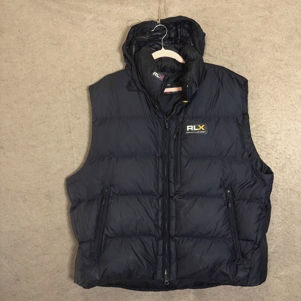 Ralph Lauren RLX Hooded Down Puffer Vest Mens XXL Black Zip Pockets